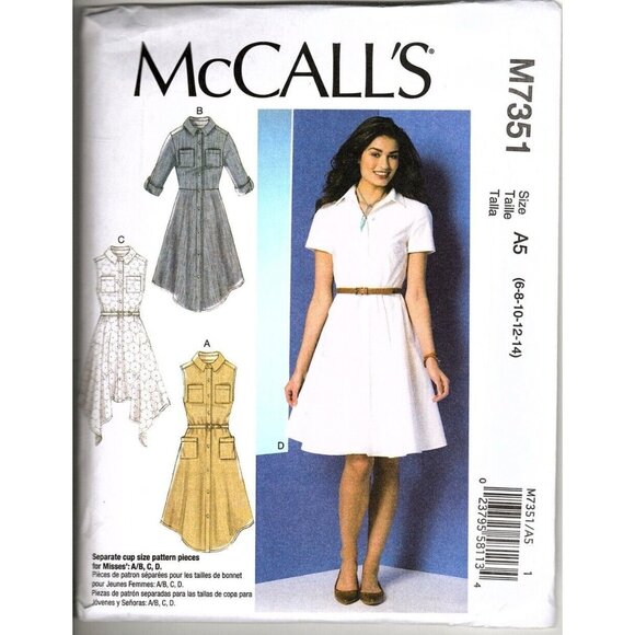 McCall's M7351 Misses 6 to 14 Collared Dresses UNCUT Sewing Pattern - Picture 1 of 2
